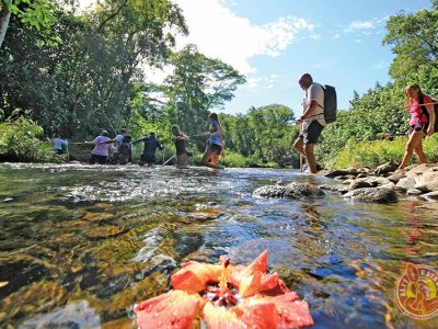a group of people standing in Wailua River